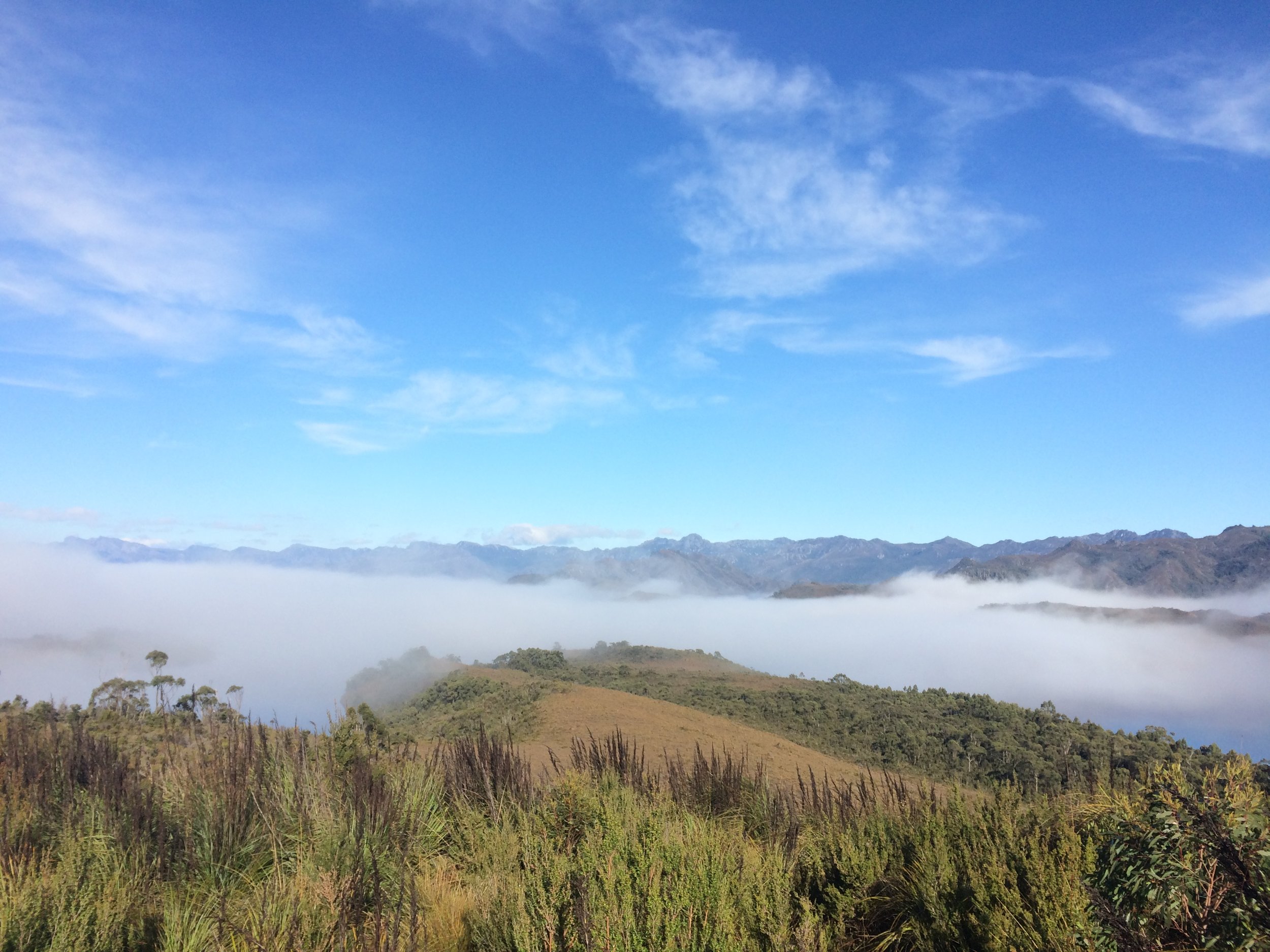 Mountain landscape with fog and clouds